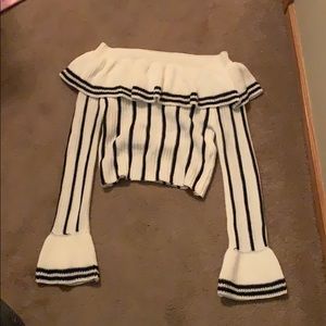 Cropped cream and blue sweater